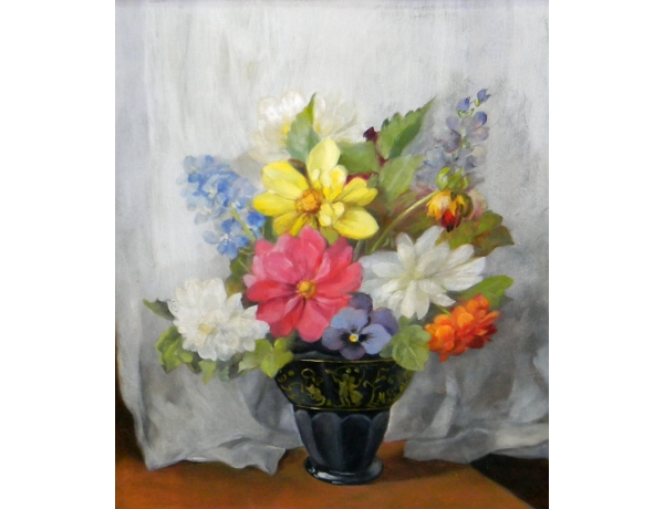 Картина маслом Чёрная ваза с цветами, AM1323