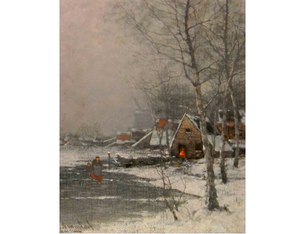 Картина Зима в деревне, AM0922