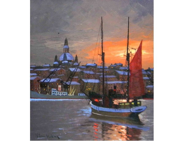 Картина маслом Парусник на закате N Lundström, AM1159