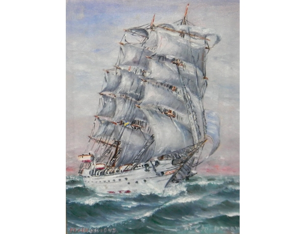 Картина маслом Белый парусник и океан, AM1334